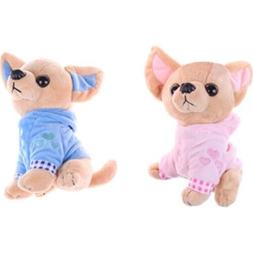 2Pcs 17Cm Chihuahua Puppy Kids Toy Simulation Animal Doll For Girls Children Cute Stuffed Dog Plush Toy Pink & Blue