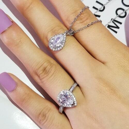 2pcs Pack ForLove Two Gift Real 925 Sterling Silver Pear Engagement Wedding Bridal Jewelry For Brides J5849