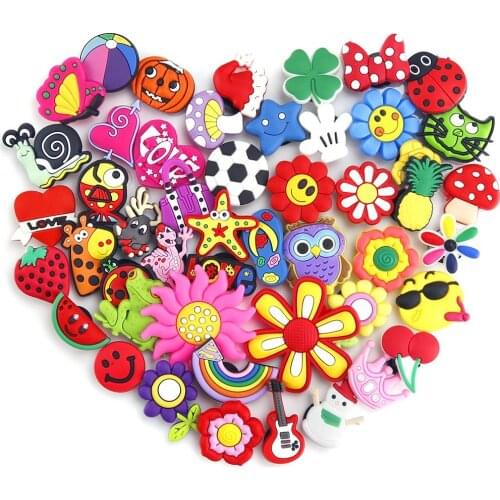 50pcs/lot various styles random shoe accessories shoe charms , shoe decoration fit Clog and wrisband for children gift