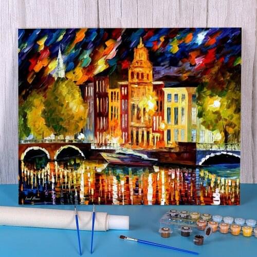 Amsterdam - Autumn Reflections Paint By Numbers Package Oil Paints 40*50 Canvas Pictures Home Decor For Kids For Wholesale