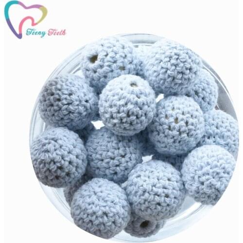 Teeny Teeth Baby Blue Teething Crochet Loose Beads 16-20 MM 10 PCS DIY Teething Necklace Pacifier Clip Accessories Wooden Beads