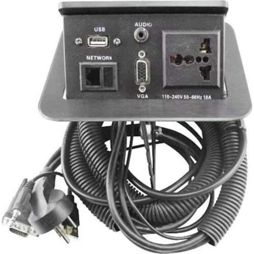 All Black Multimedia Desk Hidden Electrical Sockets With AC Universal Power outlets, Audio, VGA, USB, RJ45 network customized