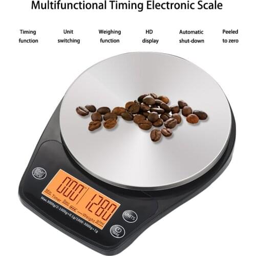 Yieryi 3kg/0.1g Digital Coffee Scale With Timer Glass Surface High Precision Kitchen Electronic Scales With Orange Backlight