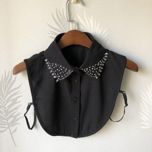 Elegant Women Neckwear Sweater Shirt Pearl Rhinestone Bead Chiffon Fake Collar Crystal Lapel False Detachable Collar Blouse Tops