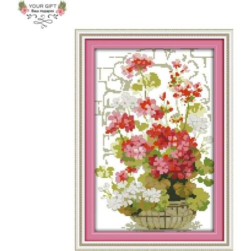 Joy Sunday Your Gift Home Decor H678 14CT 11CT Counted Stamped The Pink Geranium Needlework Needlepoint Embroidery Cross Stitch