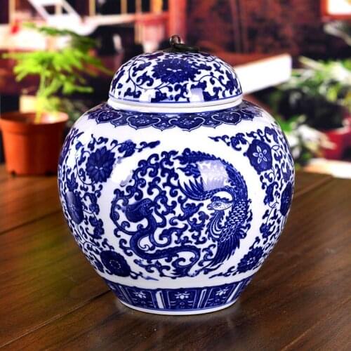 Jingdezhen ceramic ginger jars Antique Porcelain temple jars white and blue porcelain jar