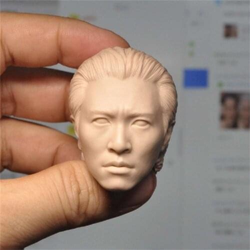 Collectible Unpainted 1/6 Soldier Male Gambler Zhou Xingchi White Model Head Carving Sculpture DIY For Fans