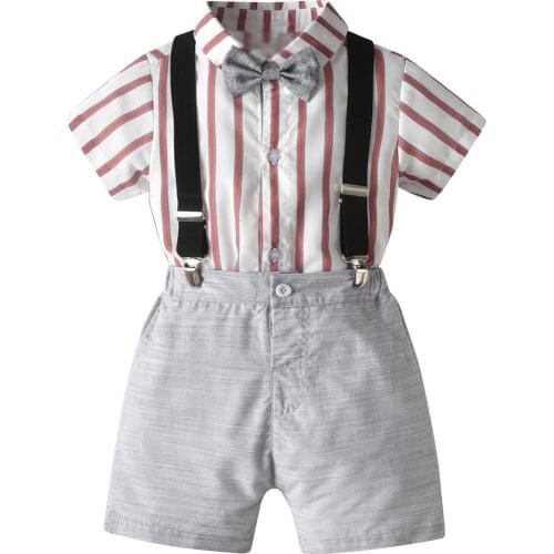 Newborn Baby Clothes Cotton Striped Boys Romper Set Short-Sleeve Top + Shorts + Belt 3 pieces Fashion Infant Children Clothing