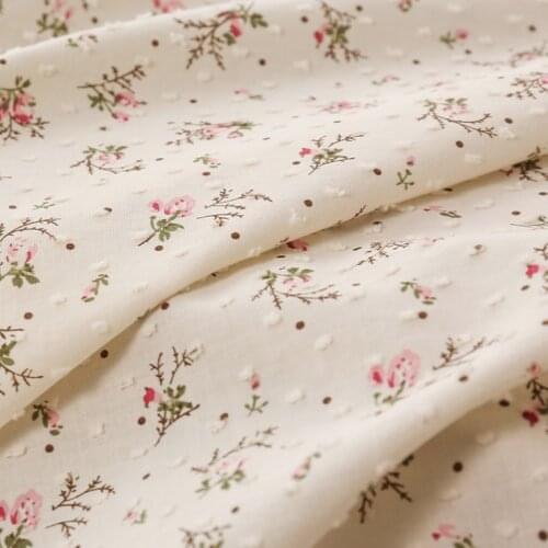 Soft Floral Cotton Fabric, Jacquard Flower Printed Fabric, White Cotton Fabric for Dress, Pink,Blue,Apricot,Yellow by the meter