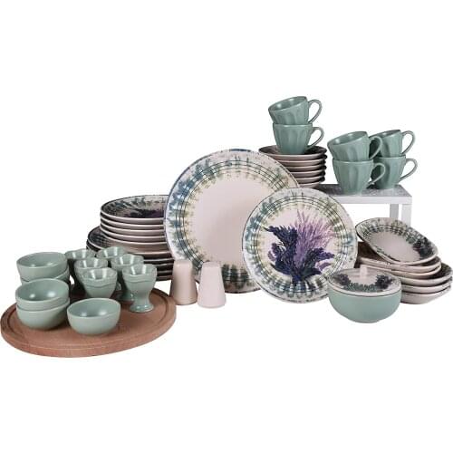 Lavender 47 pieces breakfast set dinner set teacup tea plate serving plate bowl cake plate sets egg plate wooden pizza plate