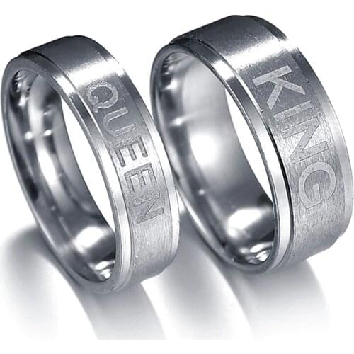 2 Pcs King Queen Lover Couple Stainless Steel Rings Set Promise Wedding Bands for Him and Her Jewerly Gift