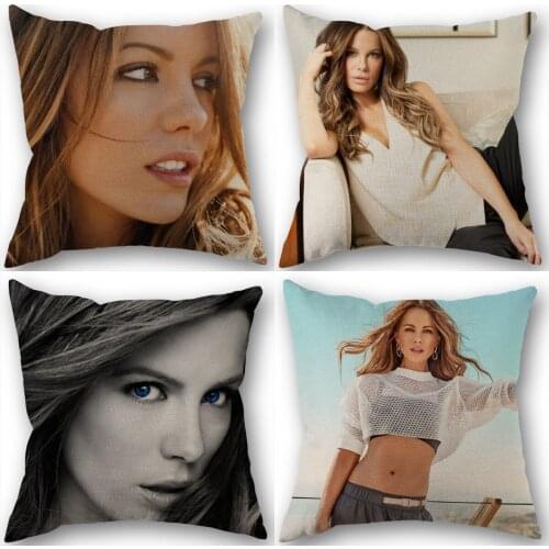 Kate beckinsale Pillowcase Cotton Linen Fabric Square Zippered Pillow Cover For Home Wedding Decoration 45X45cm Not Fade 1210