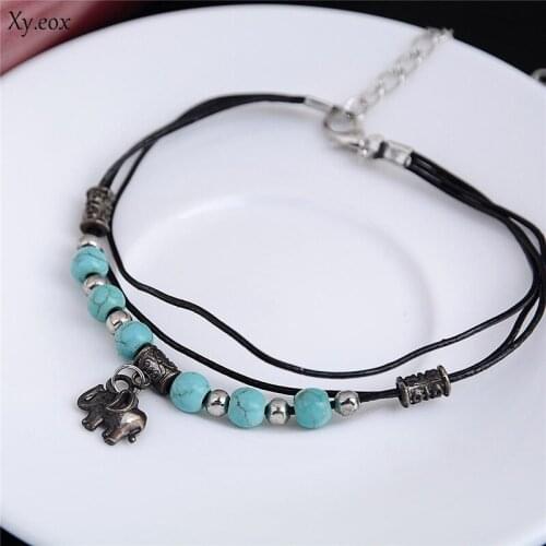 Charm Turquoise Bead Elephant Chain Anklet Bracelet Barefoot Beach Jewelry