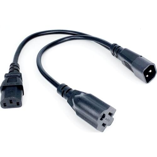 Single C14 to Dual Outlet Short Cord 10A 250V IEC 320 C14 to US Nema 5-15R + C13 Power Y Type Splitter Adapter Cable 0.3m