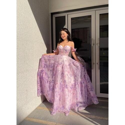 Purpel Puff Sleeves For Women Eveningdress A-Line Long Luxury 2020 Party With Diamond For Women Party Beading Formal Dress