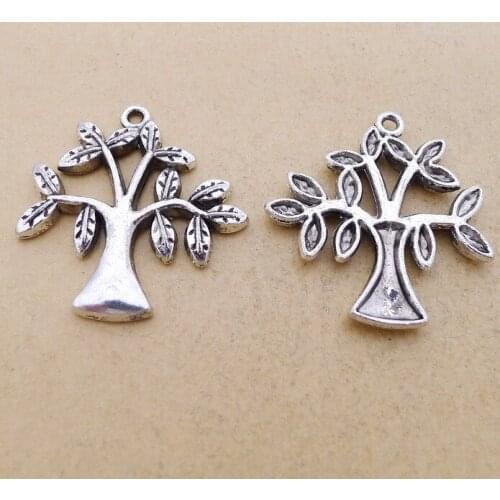 RAINXTAR Antique Silver Color Wish Tree Alloy Plant Pendant Charms 31*33mm 50pcs AAC305