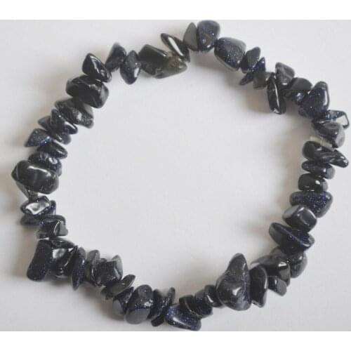 Lucky Chip Beads Blue Sandstone Stretch Bracelet 8 Inch Jewelry G669