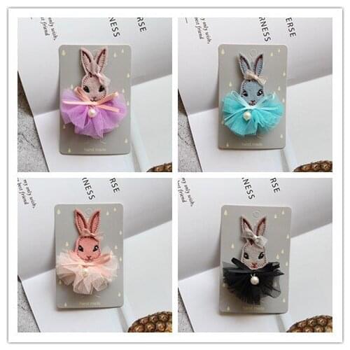 Retail 1PC Fashion Cute Bow Lace Skirt Rabbit Hair Clips Solid Felt Bunny Hairpins Princess Headwear Hair Accessories