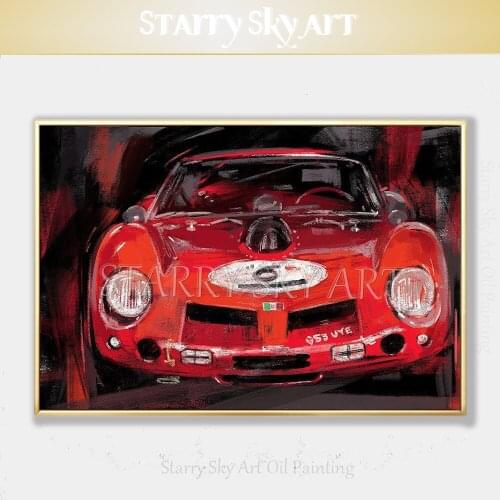 Artist Pure Hand-painted High Quality Impressionist Red Car Acrylic Painting on Canvas Abstract Modern Racing Car Oil Painting