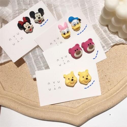 Disney Cartoon Doll Stud Earrings Mickey Mouse Strawberry Bear Wennie Bear Ear Clips Toy Fashion and Cute Earrings for Kids Gift