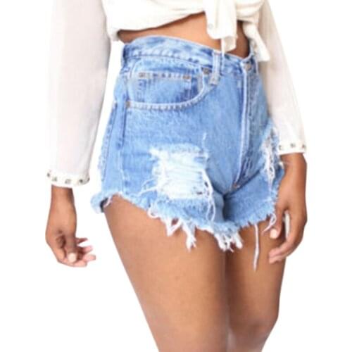Womens Shorts High Waist Tassel Ripped Short Jeans 2019 Sumen Casual Plus Size Shorts Ladies Sexy Short Jeans Femme Woman Denim