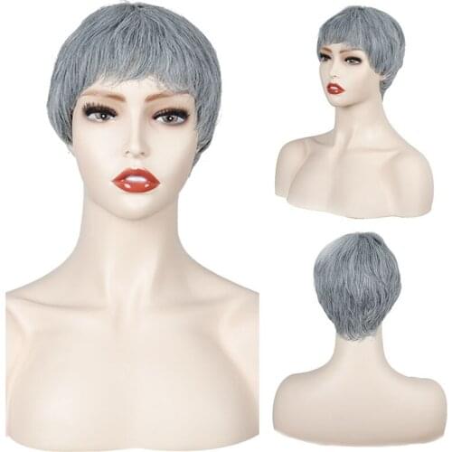 Short Cut Straight Hair Heat resistant synthetic Wig Hair Full Wigs For Women Silver grey red blackCheap Hair With Bangs wig