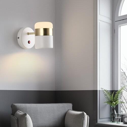 Nordic Design Rotating Sconce Wall Light LED Modern Bedroom Switch Bedside Wall Lamp Iron Loft Home Decor Lighting Fixtures