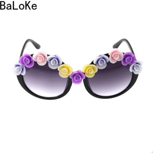 Big round frame brand designer baroque sunglasses personality angel colorful flowers women fashion sunglasses women sunglasses