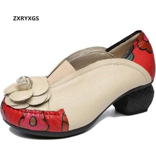 New Fashion Flowers Printing Genuine Leather Shoes Women High Heeled Shoes Non-slip Comfort Elegance Shoes Banquet Wedding Shoes