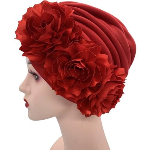 Turban Cap for Women Big Flowers Muslim Hats Female Inner Hijab Caps Indian Bonnet Wrap Head Scarf Turbante Mujer African Hat