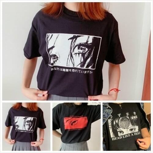 Summer Tops Scare Me Sometimes Black T Shirt Women Unisex Japanese Harajuku Style Aesthetic Anime Tee Hipsters Grunge