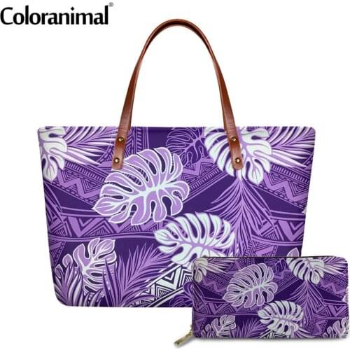 Coloranimal Women 2Pcs/Set Tote Shoulder Bags Fashion Monstera Tribal Print Handbags for Ladies Crossbody Bags Bolsa Feminima