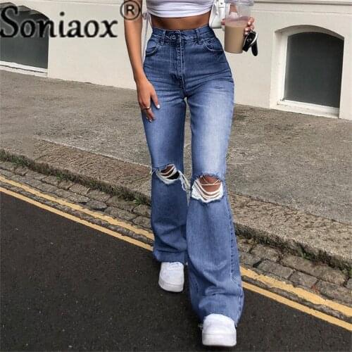 Flare Pants Female Womens Jeans Large Size Boyfriend Jeans Women Jeans Pants High Waist Mom Ripped Jeans 2021 Straight Trousers