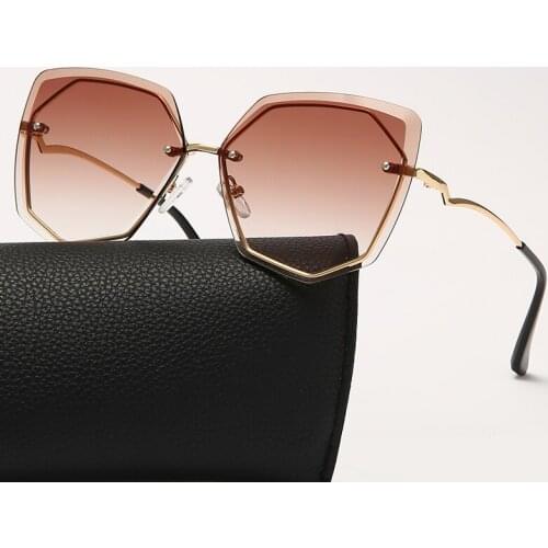 Rimless Sunglasses Women 2021 Cat Eye Glasses Ocean Lens Retro Brand Design Metal Temples Ladies Eyewear Lunette De Soleil Femme