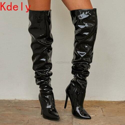 Fashion Womens Shoes Winter Pointed Toe Stilettos Heels Classics Slip-on Sexy Elegant Ladies Boots Over The Knee Boots Women