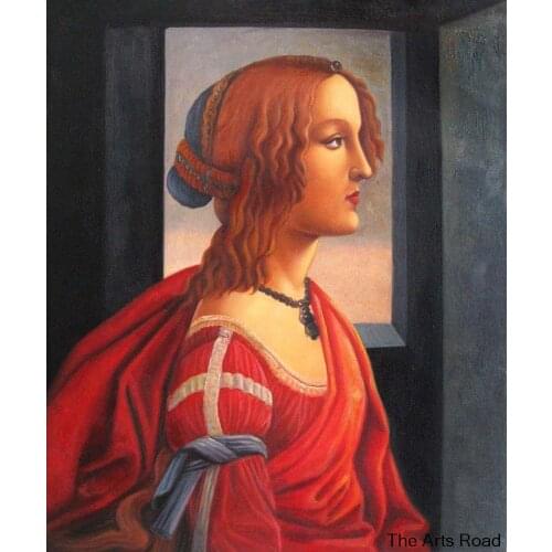 100% Hand Painted Abstract Portrait Oil Painting on Canvas Simonetta by Sandro Botticelli Wall Art Home Decoration