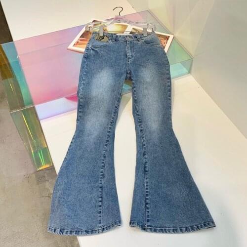 1223 womens clothing high waist flare jeans blue snake skin horn