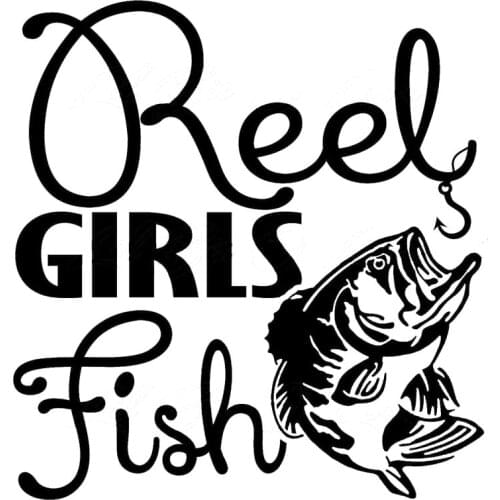16.7CM*17.8CM Full Size Reel Girls Fish Vinyl Decals With Bass For Fishing Car Styling Funny Car Sticker Black Sliver C8-1079
