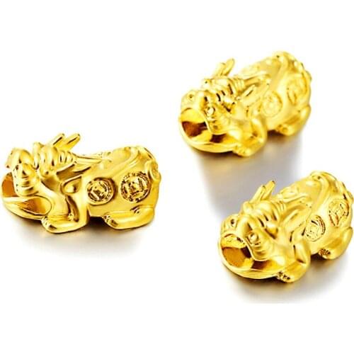 2pcs Vietnam Shakin Never Fade Small Golden 17mm Pixiu Spacer Beads Charm Jewelry Making DIY Lucky Bracelet Necklace Accessories
