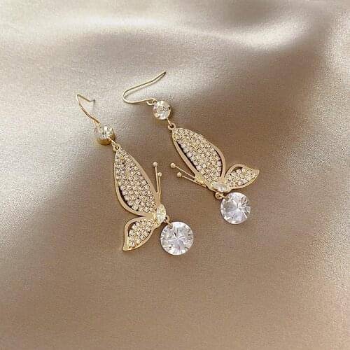 2021 Hot Sale Trendy Earrings For Women Alloy Crystal Zircon Butterfly Drop Earring European High Quality Gold Earrings Jewelry
