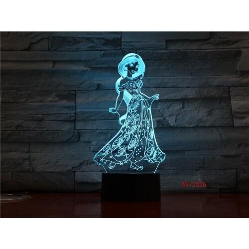 3D LED Night Light Snow White Princess Room Bar Decor Pretty Pattern Christmas Gift for Girls Kid USB Desk Sleep Lamp AW-2526
