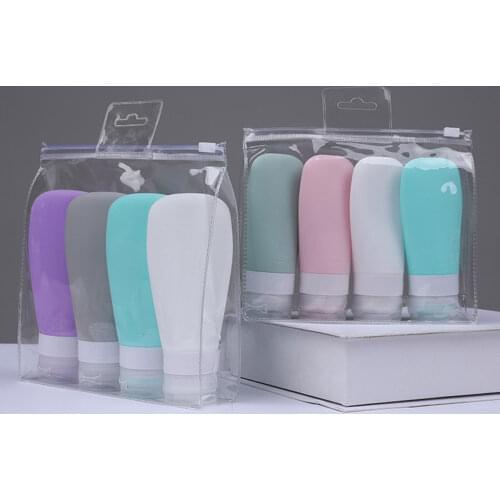 4Pcs Silicone Travel Portable Reusable Dispenser Bottle Kit Essence Shampoo Shower Gel HoseLotion Cosmetic Refillable Container
