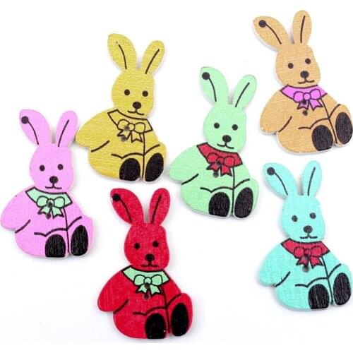 50pcs Mixed 34x20mm Wooden Rabbit Buttons For Clothing Needlework Scrapbooking Wood Botones Decorative Crafts Diy Accessories