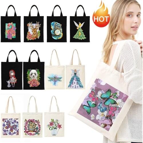 5D DIY Eco-Friendly Diamond Painting Handbag Mosaic Embroidery Shopping Bag Rhinestone Art Printed Storage Pouch Hand Craft Kit