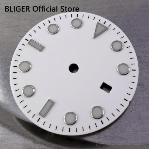 BLIGER 31.3MM White Sterile Dial Luminous Marks Date Window Watch Dial Fit For Miyota 8215 8205 Automatic Movement D24