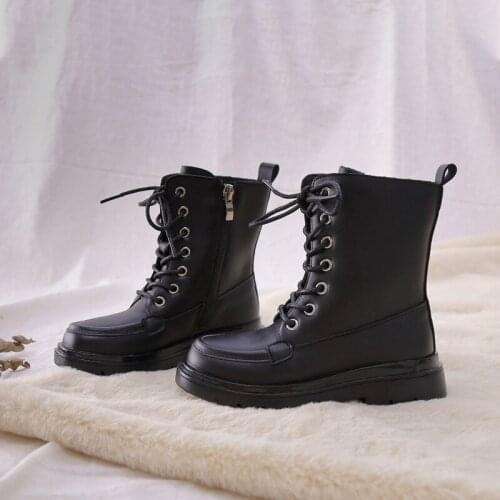 Side Zipper Girls Winter Shoes New High Top Martin Boots Kids Martin Boots Solid Color Short Boots Retro Soft Leather Boys Botas