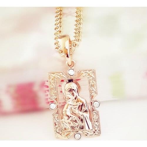 Metal Blessed Virgin Mary And Son Pendant Necklace New Fashion Religious Jewelry Trendy 585 Gold Color Women Jewelry