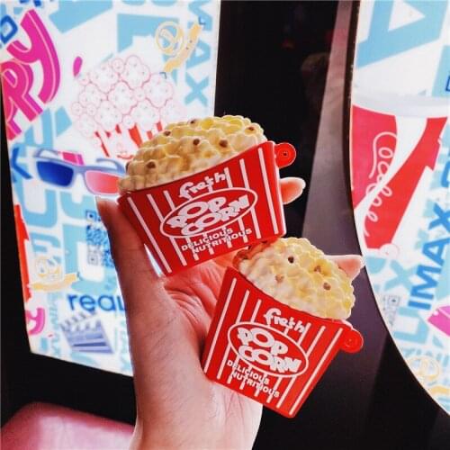 Popcorn case 3d for airpods 1 2 pro box brand food soft silicone wireless bluetooth headset protection cover airpods 2 funda