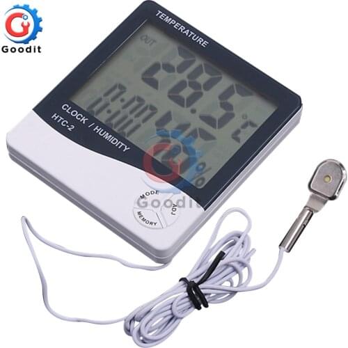 Digital Thermometer Hygrometer Electronic LCD Temperature Humidity Meter Weather Station Indoor Outdoor Clock HTC-2