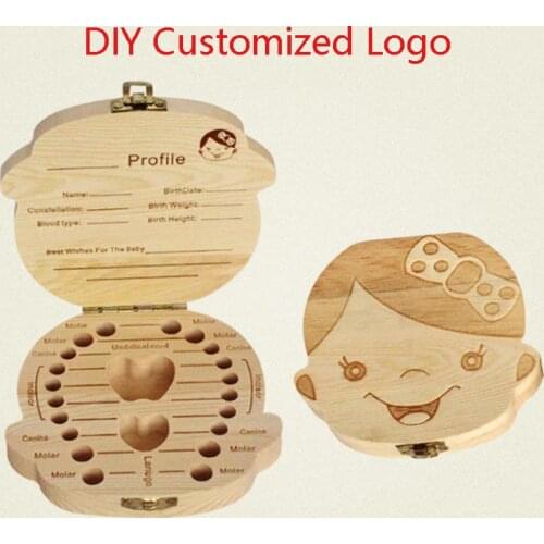 Baby Tooth Box English/Spanish/French/Russian Wooden Teeth Storage Box Umbilical Cord Save Case Memory Box Milk Tooth Organizer